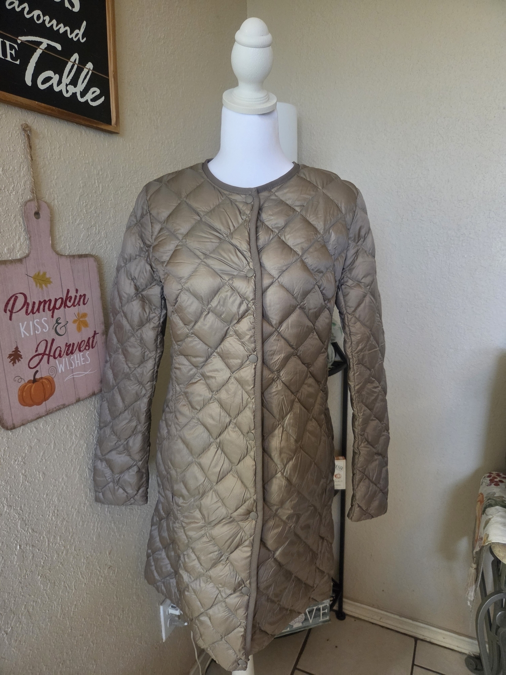 Uniqlo Quilted Long Puffer Coat in Light Brown